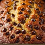 Delicious chocolate chip banana bread fresh out of the oven.