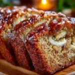 Sliced cinnamon swirl banana bread on a wooden cutting board