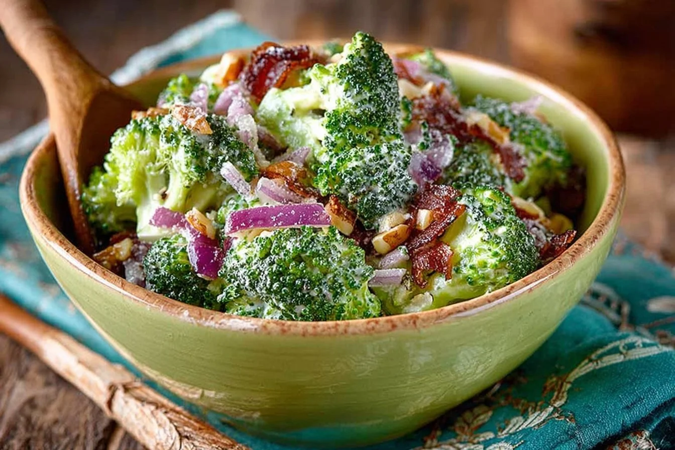 Classic Bacon Broccoli Salad with crispy bacon, fresh broccoli and savory dressing