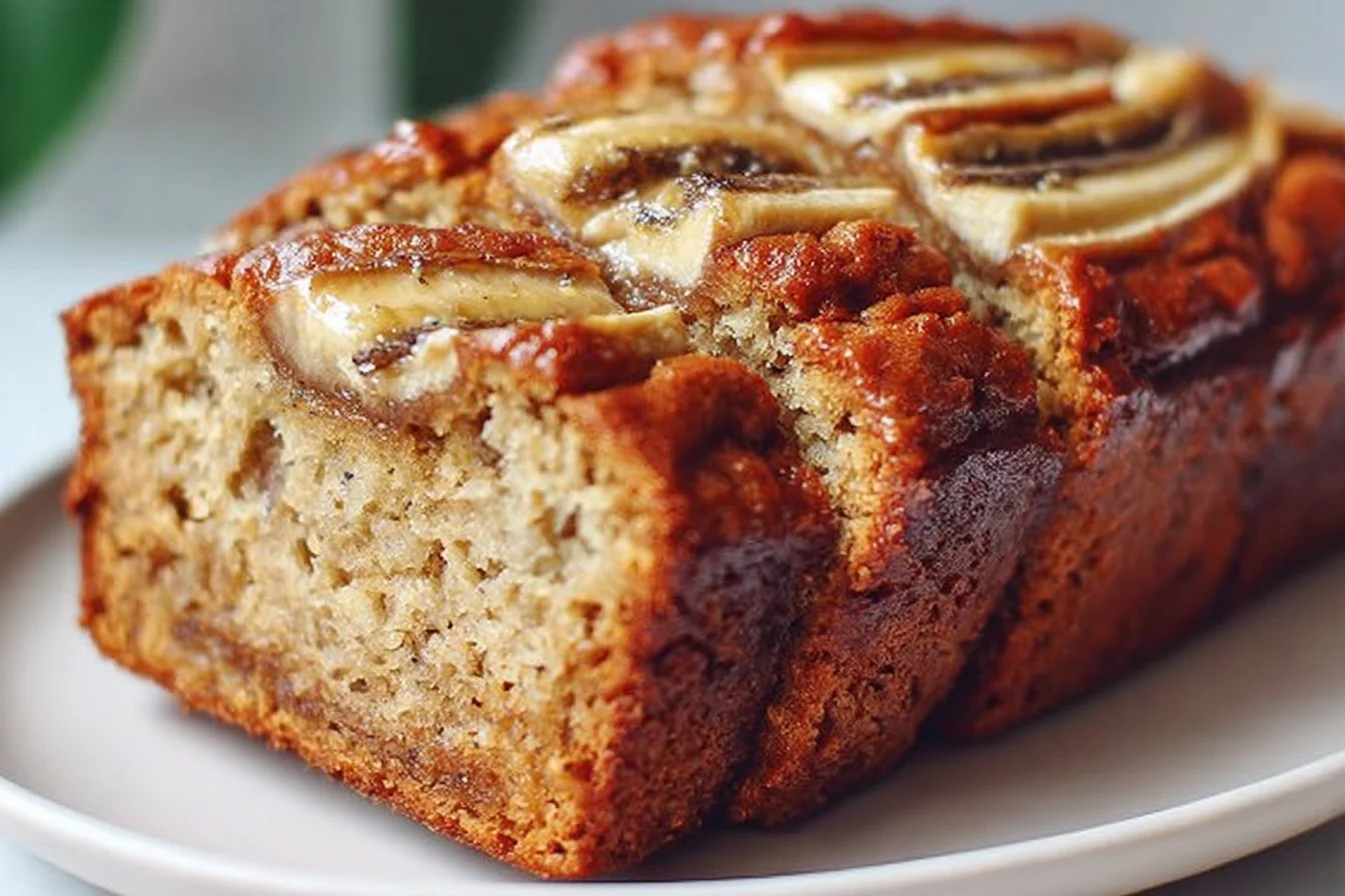 Deliciously baked classic banana bread loaf with ripe bananas and walnuts