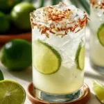 Coconut Lime Refresher drink with lime slices and coconut garnishes