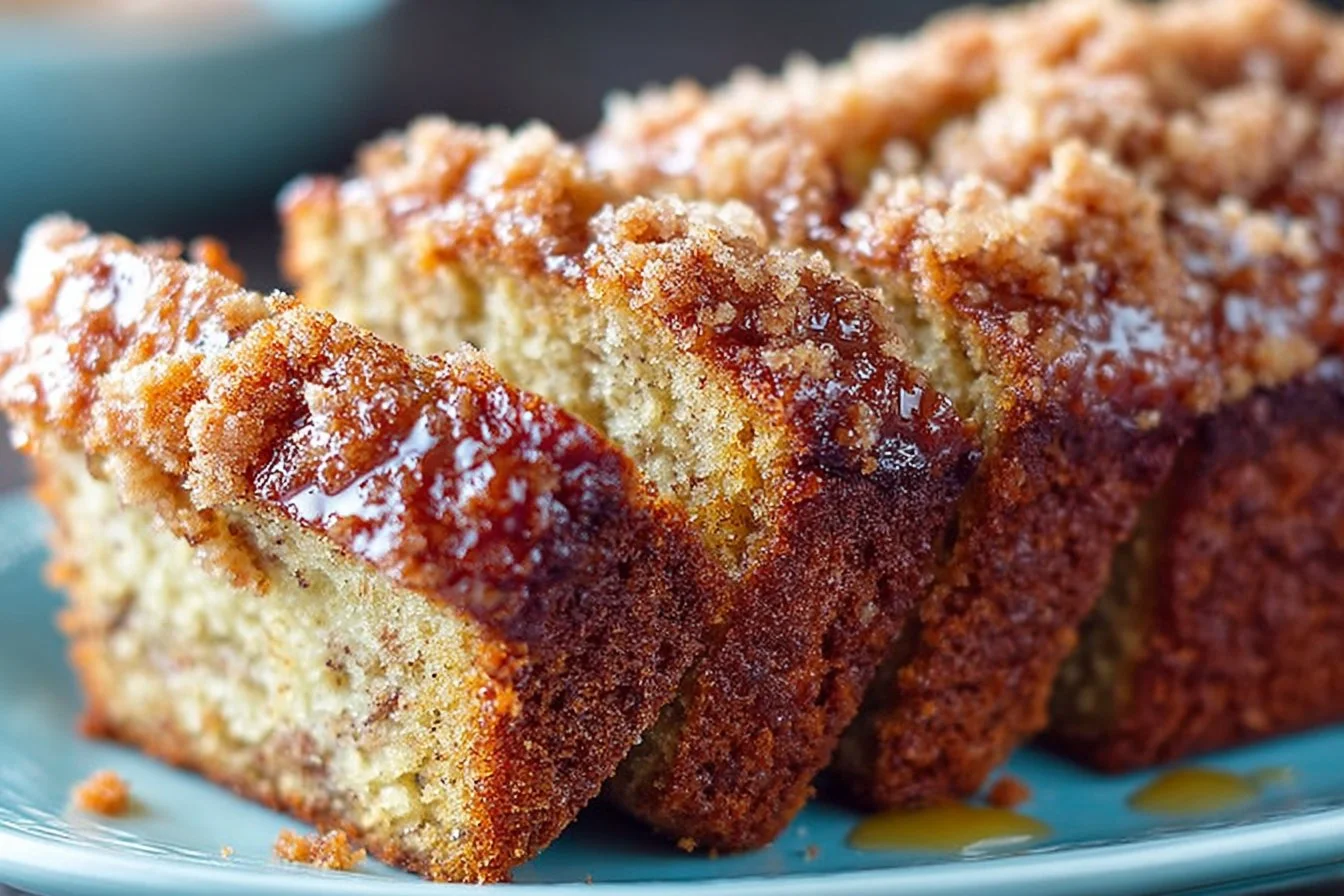 Delicious Coffee Cake Banana Bread freshly baked and served on a plate