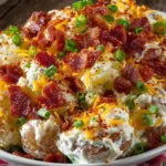 Creamy bacon ranch potato salad served in a bowl with fresh herbs