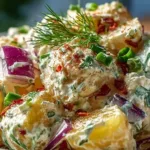 Delicious creamy potato salad served in a bowl, perfect for summer gatherings.