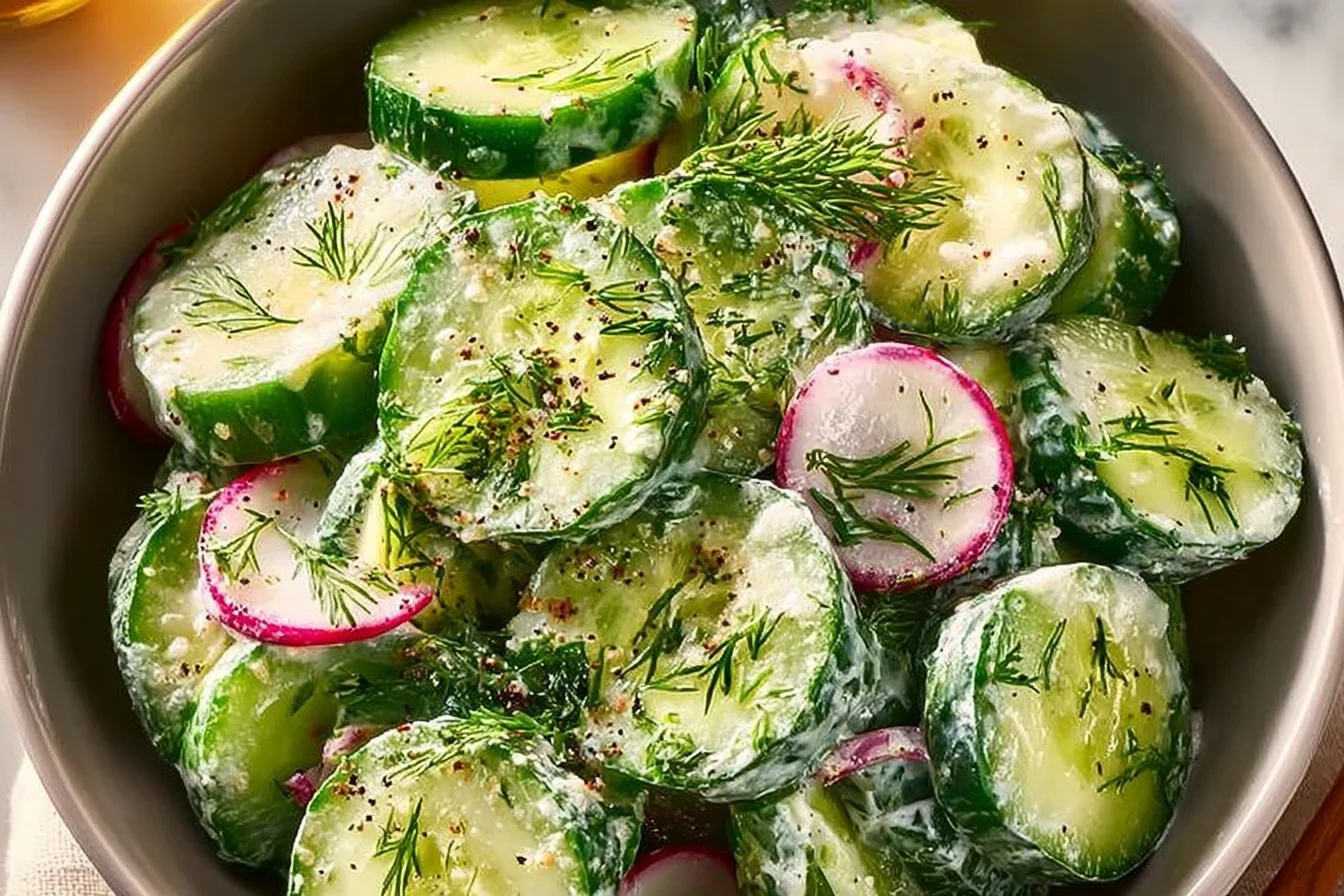 Cucumber Dill Salad with fresh ingredients in a bowl