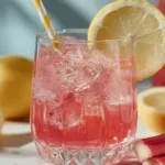 Refreshing homemade rhubarb lemonade in a glass with lemon slices