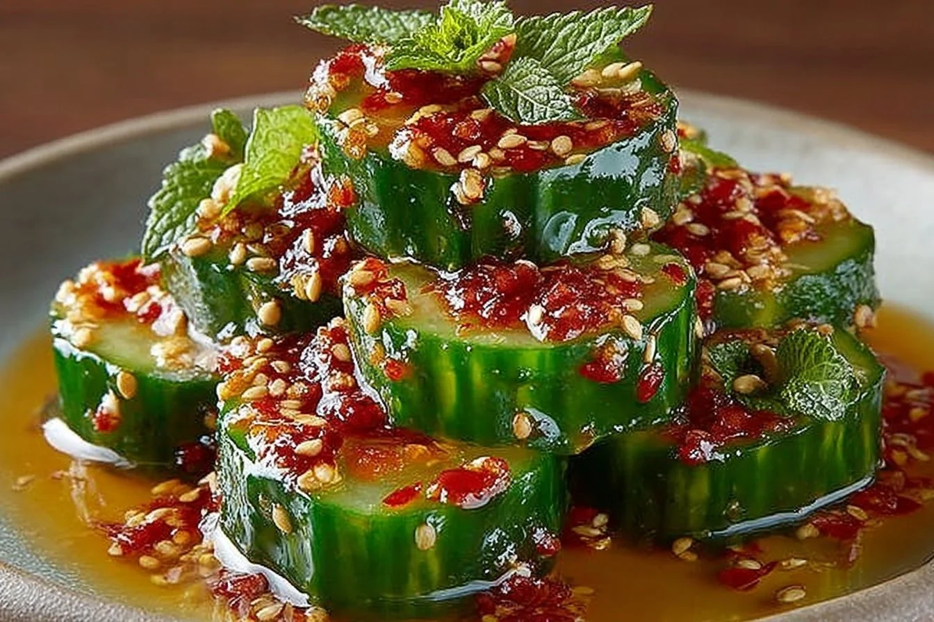 Delicious Din Tai Fung cucumber salad copycat recipe served in a bowl.