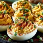Colorful Easter deviled eggs on a festive platter