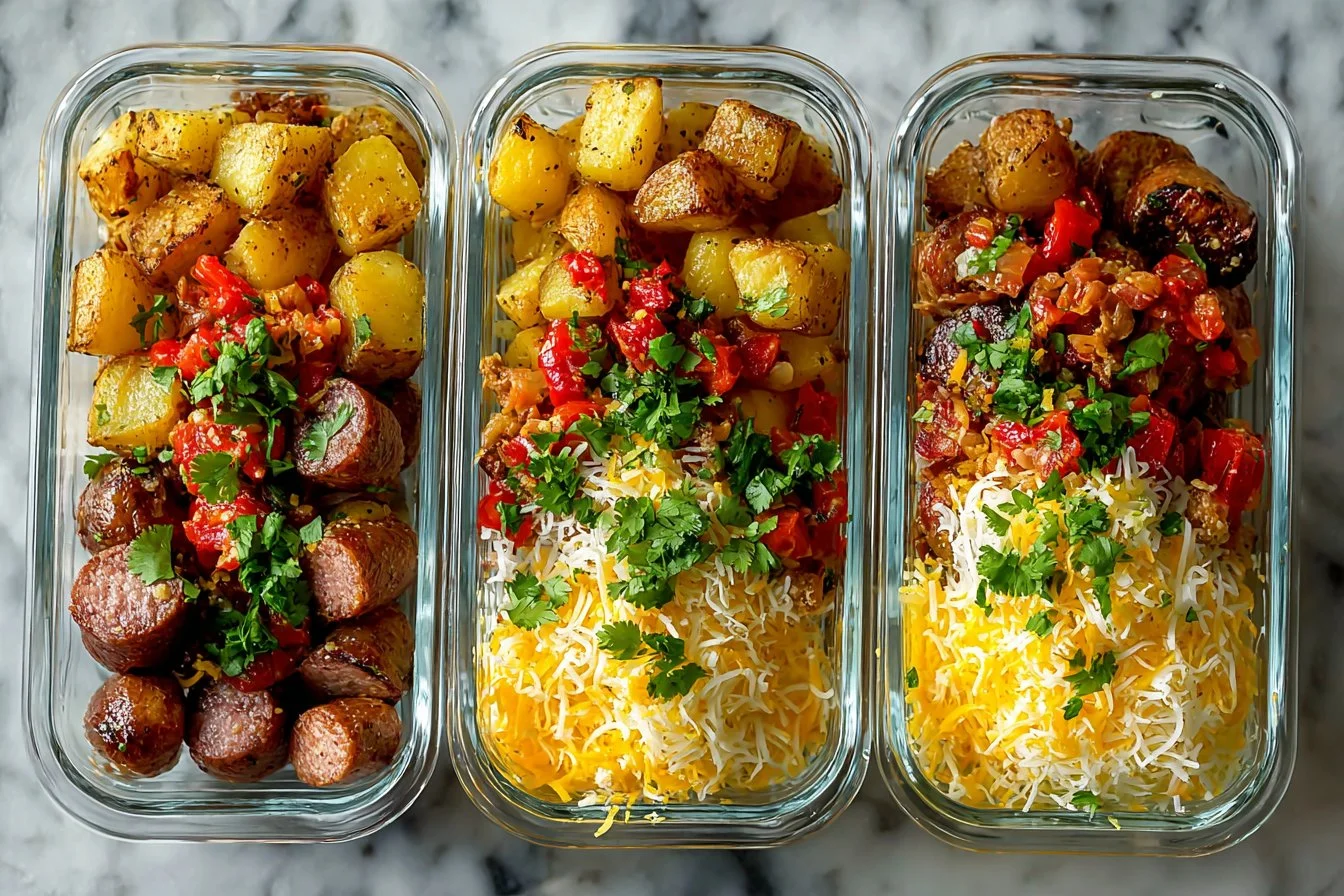 A variety of colorful make-ahead breakfast bowls filled with nutritious ingredients.