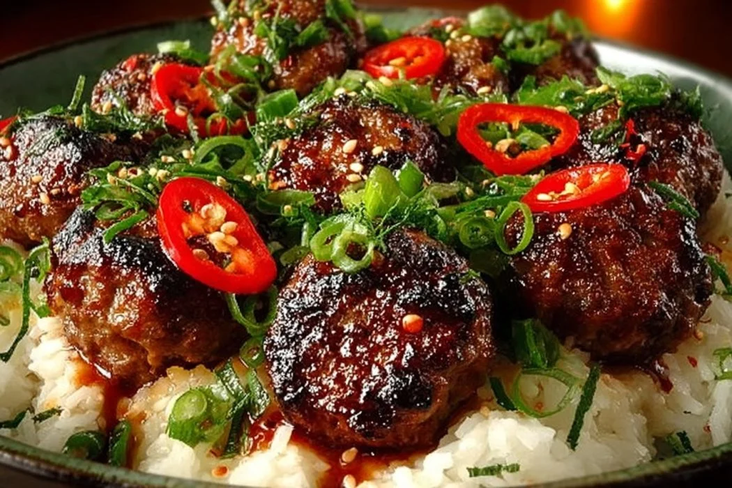 Firecracker Meatballs with Coconut Rice