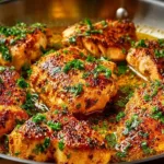 Delicious Garlic Butter Chicken served with herbs and vegetables