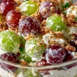 Delicious grape salad with fresh grapes, nuts, and creamy dressing