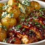 Plate of Honey BBQ Chicken served with Garlic Parmesan Potatoes