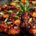 Honey Garlic Pork Chops served on a plate with garnishes