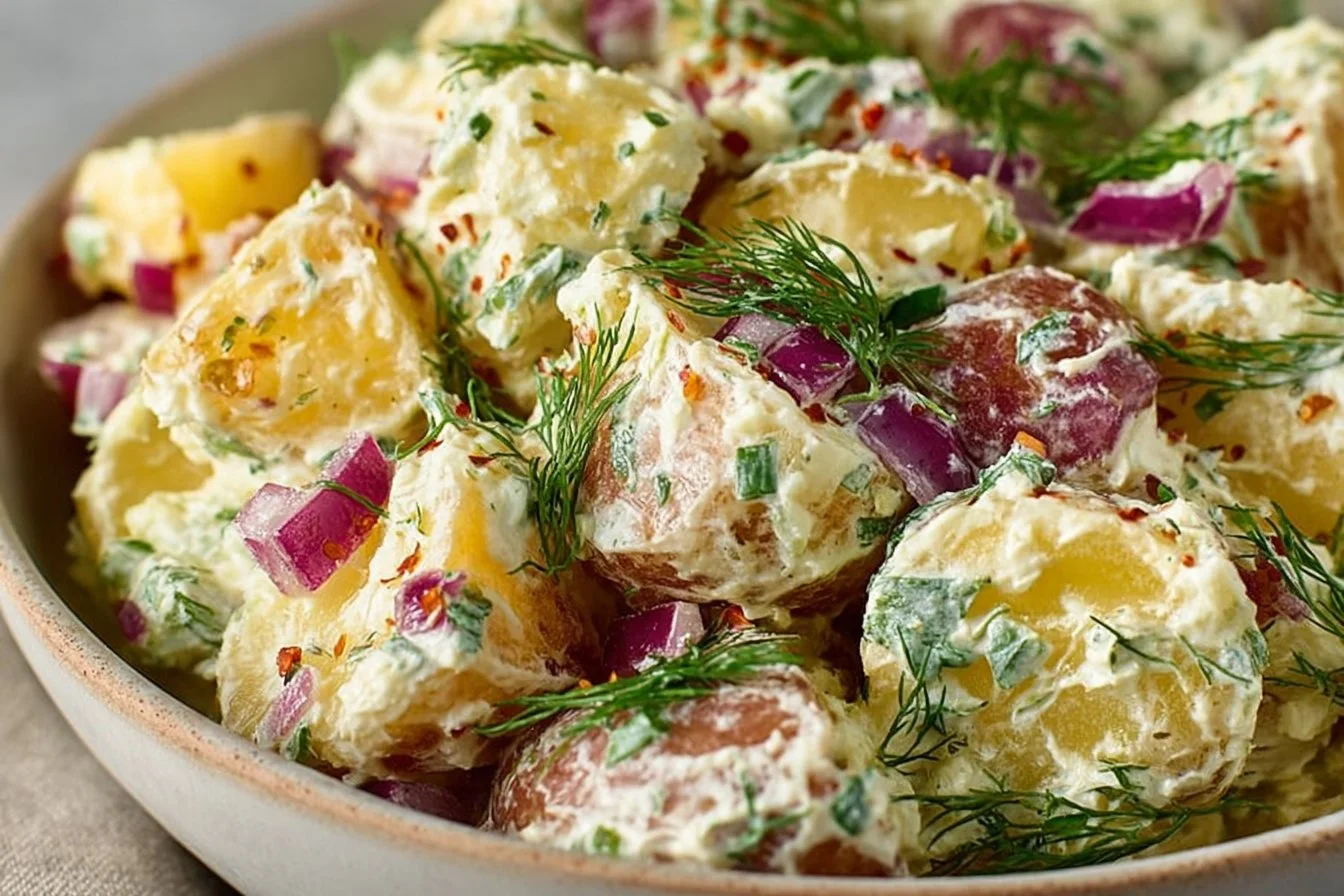 Delicious Ina Garten's potato salad served in a bowl