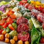 Delicious Italian Chopped Salad with fresh vegetables and dressing