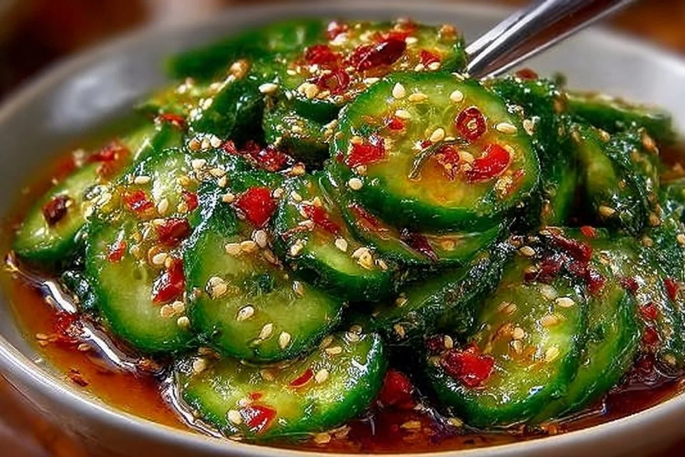 Delicious Korean Cucumber Salad served in a bowl with fresh ingredients