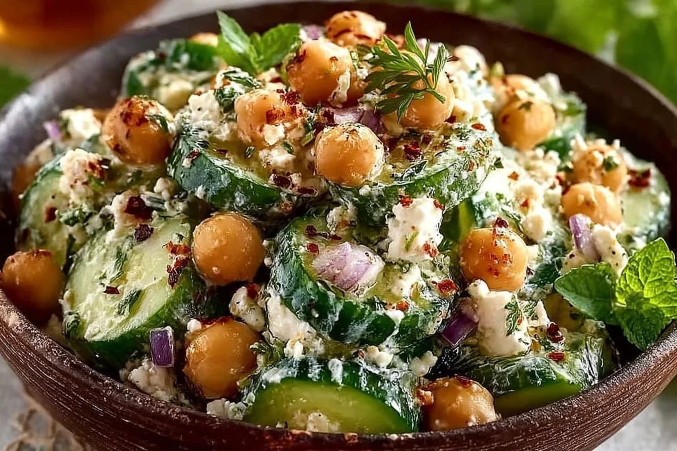 Lemon Greek Chickpea Salad with fresh vegetables and a zesty dressing