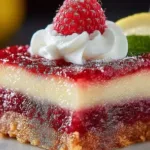 Delicious lemon raspberry bars with a crumbly crust and vibrant raspberry topping