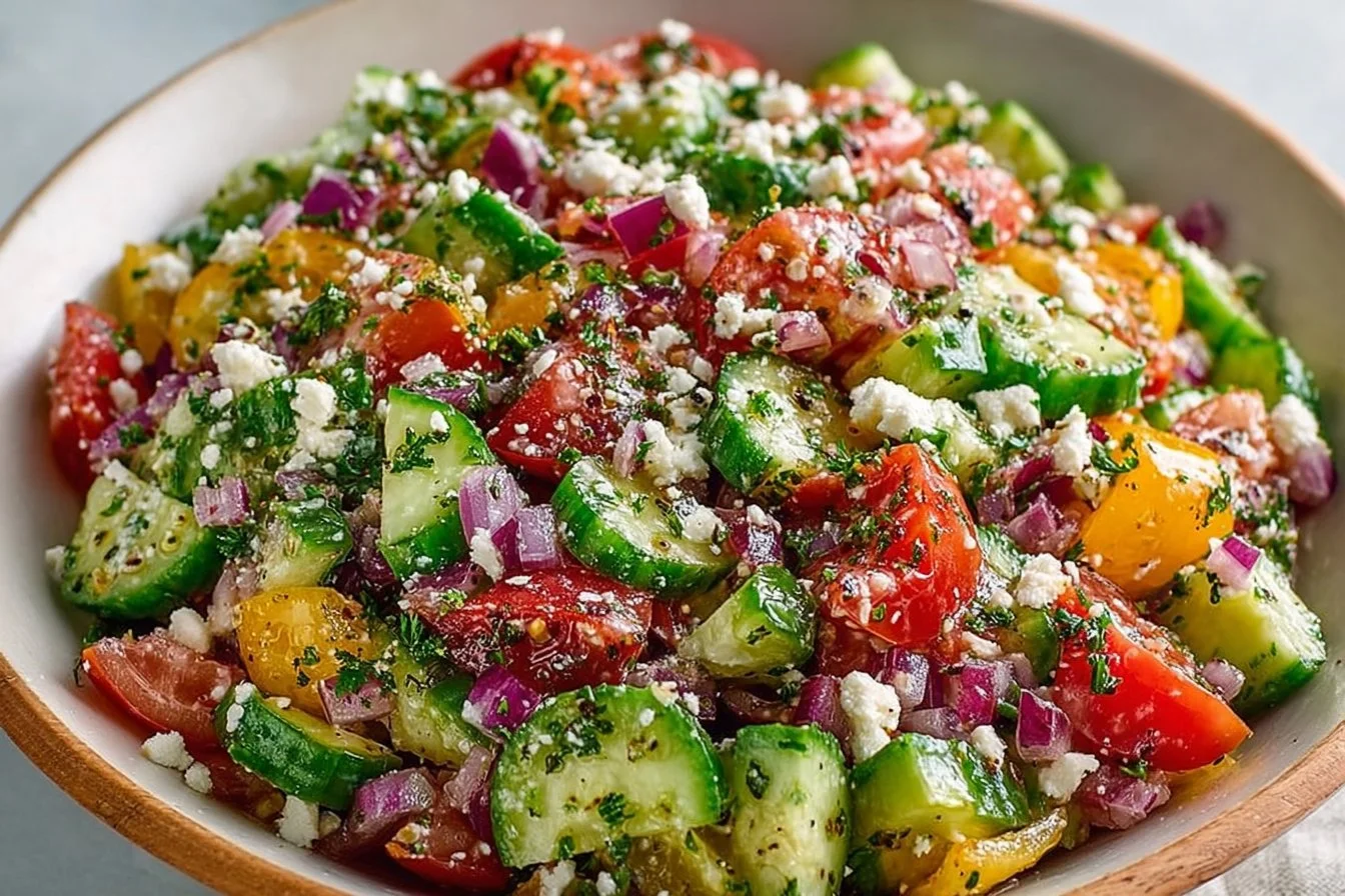Mediterranean Chopped Salad with fresh vegetables and dressing