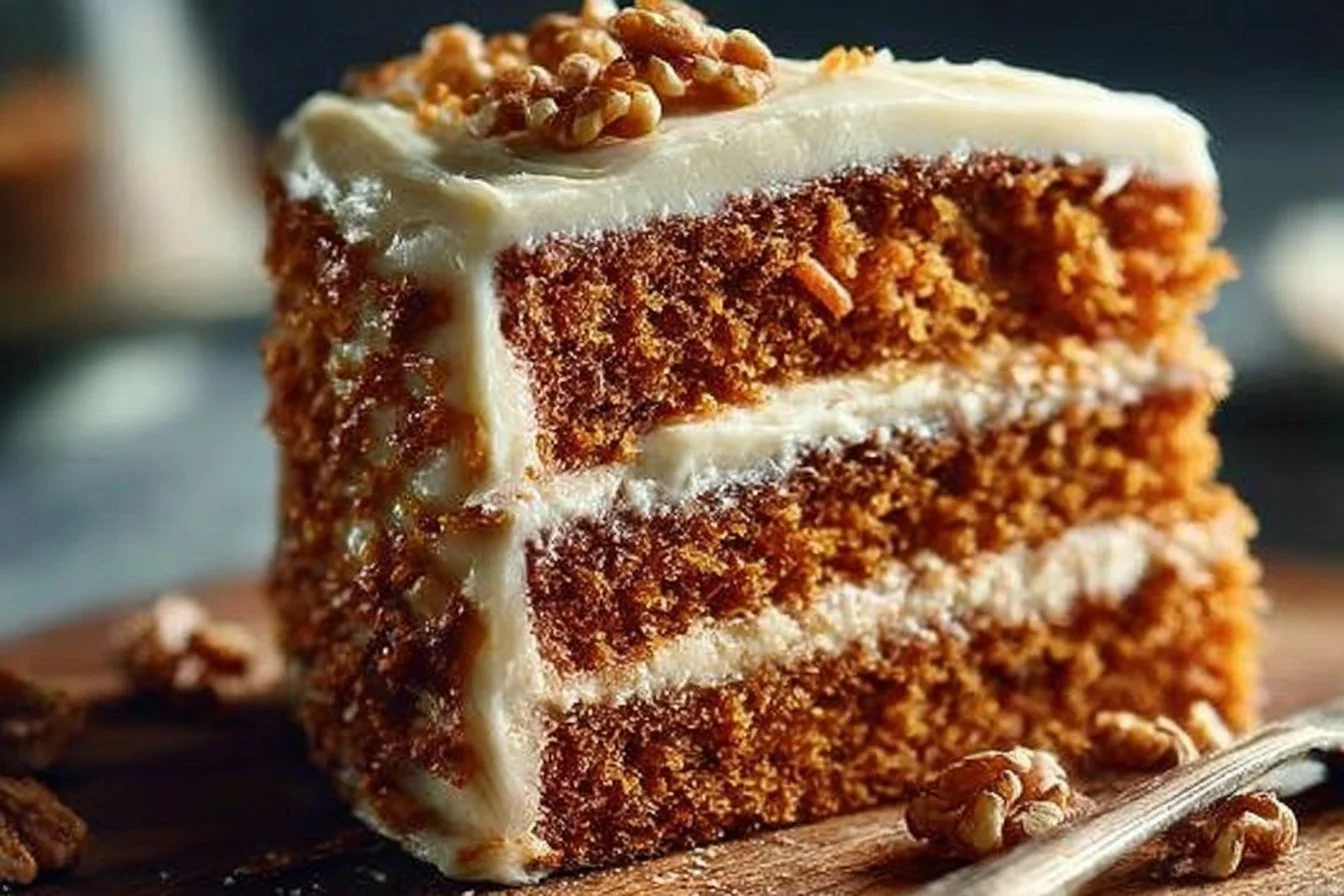 Deliciously moist carrot cake with cream cheese frosting