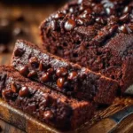 Moist double chocolate banana bread loaf with chocolate chips and bananas