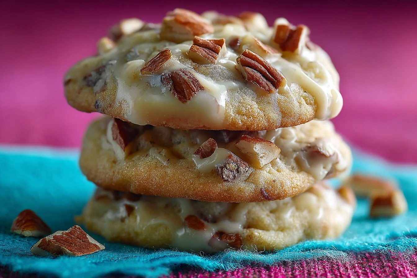 No-Bake Coconut Pecan Praline Cookies displayed on a plate.
