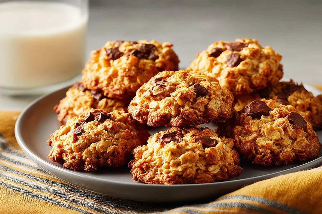 Delicious no-sugar-added oatmeal cookies arranged on a plate.