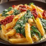 Delicious one pot spinach tomato pasta with fresh ingredients