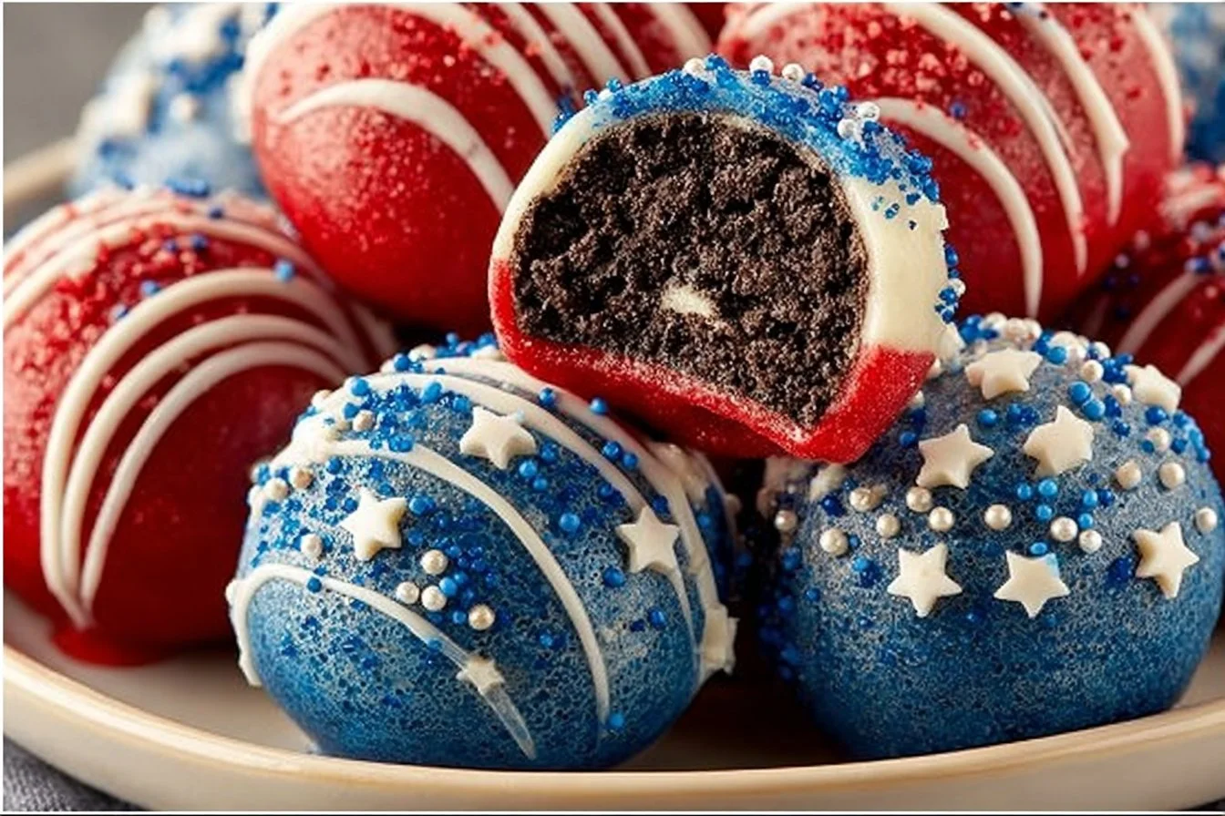 Patriotic Oreo Balls decorated for festive celebrations