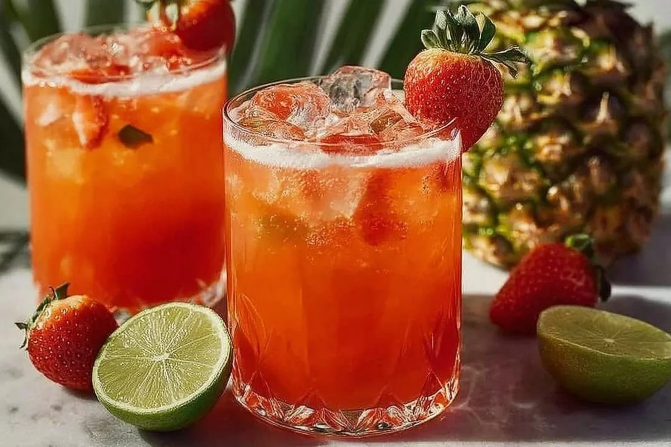 Refreshing pineapple strawberry water with fresh fruit slices