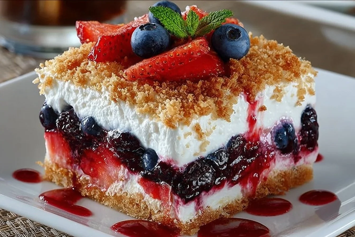 Delicious Red White & Blue Mixed Berry dessert served in a bowl