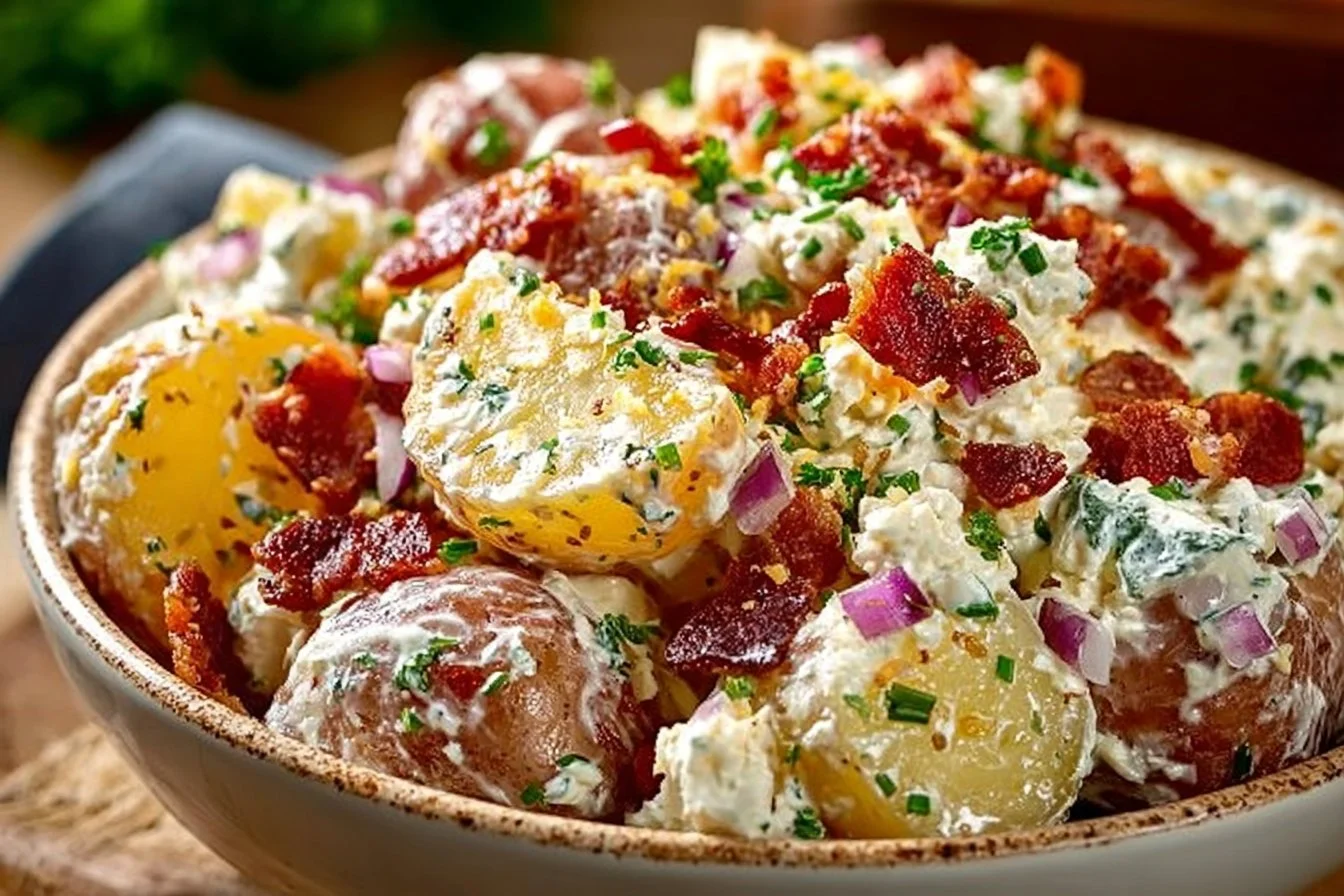 Creamy Steakhouse Potato Salad served as a delicious side dish