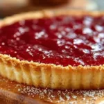 Delicious rhubarb custard tart with a golden crust and vibrant filling