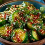 Tangy Spicy Korean Cucumber Salad with fresh ingredients and vibrant colors