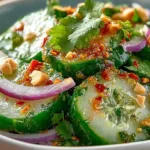 Delicious Thai cucumber salad with fresh ingredients and vibrant colors.