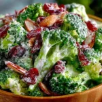 Delicious and colorful broccoli salad with fresh ingredients