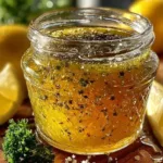 Fresh lemon vinaigrette dressing drizzled on a mixed salad