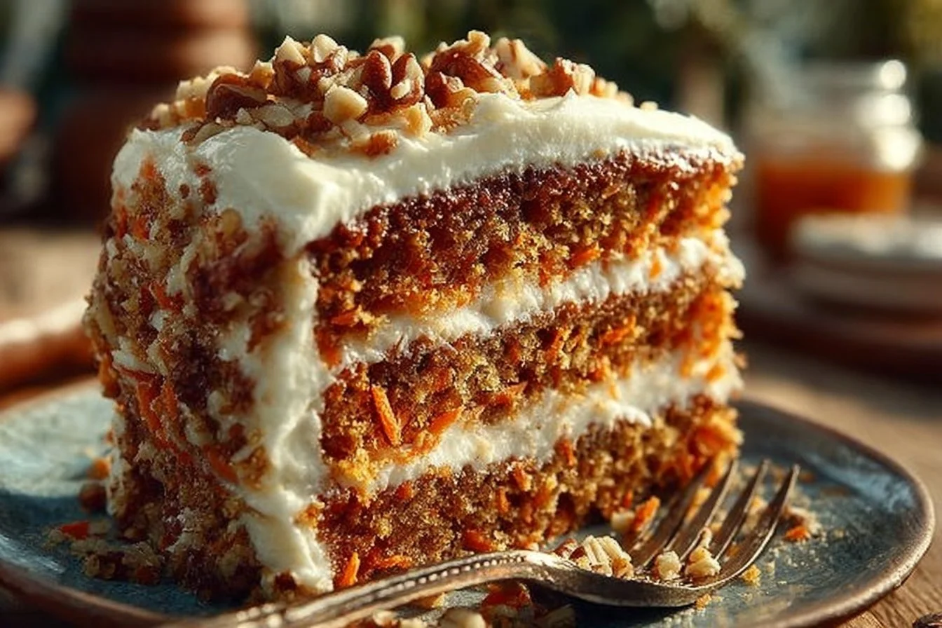Ultra-moist carrot cake topped with cream cheese frosting