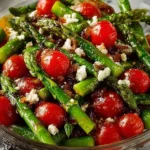Plate of super delicious asparagus garnished with herbs and lemon
