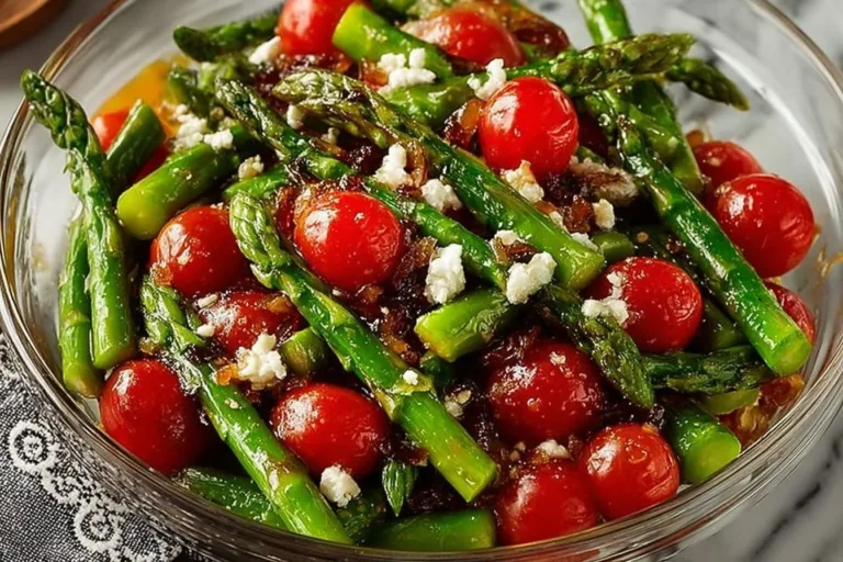 Plate of super delicious asparagus garnished with herbs and lemon