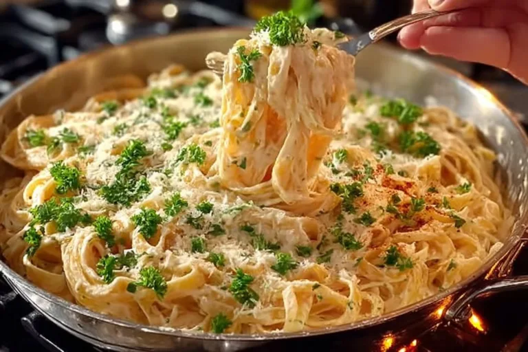 Delicious creamy Alfredo Pasta garnished with parsley