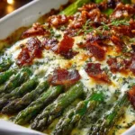 Keto-friendly asparagus casserole baked with cheese and herbs