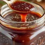 Delicious homemade BBQ sauce in a jar with fresh ingredients.