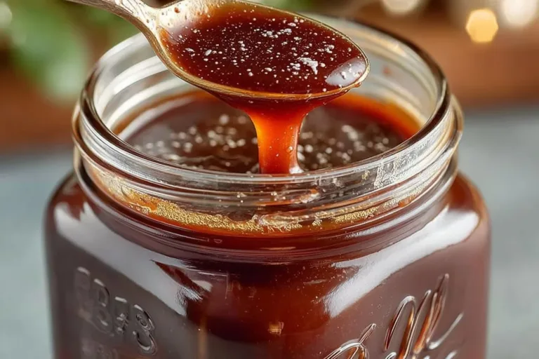 Delicious homemade BBQ sauce in a jar with fresh ingredients.