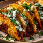 Delicious Birria Tacos served with consomé and fresh toppings.