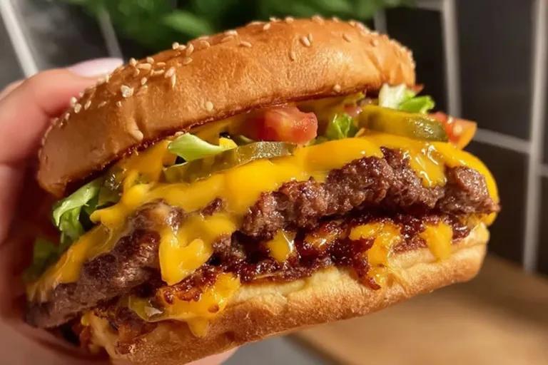 Homemade cheeseburger with fresh toppings and a perfectly grilled patty.
