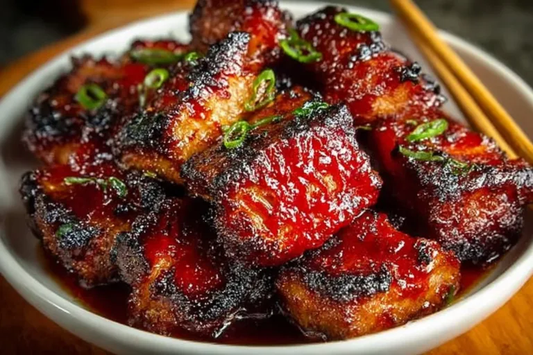 Delicious Chinese BBQ Pork served with rice and vegetables