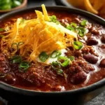 Bowl of classic beef chili topped with cheese and cilantro