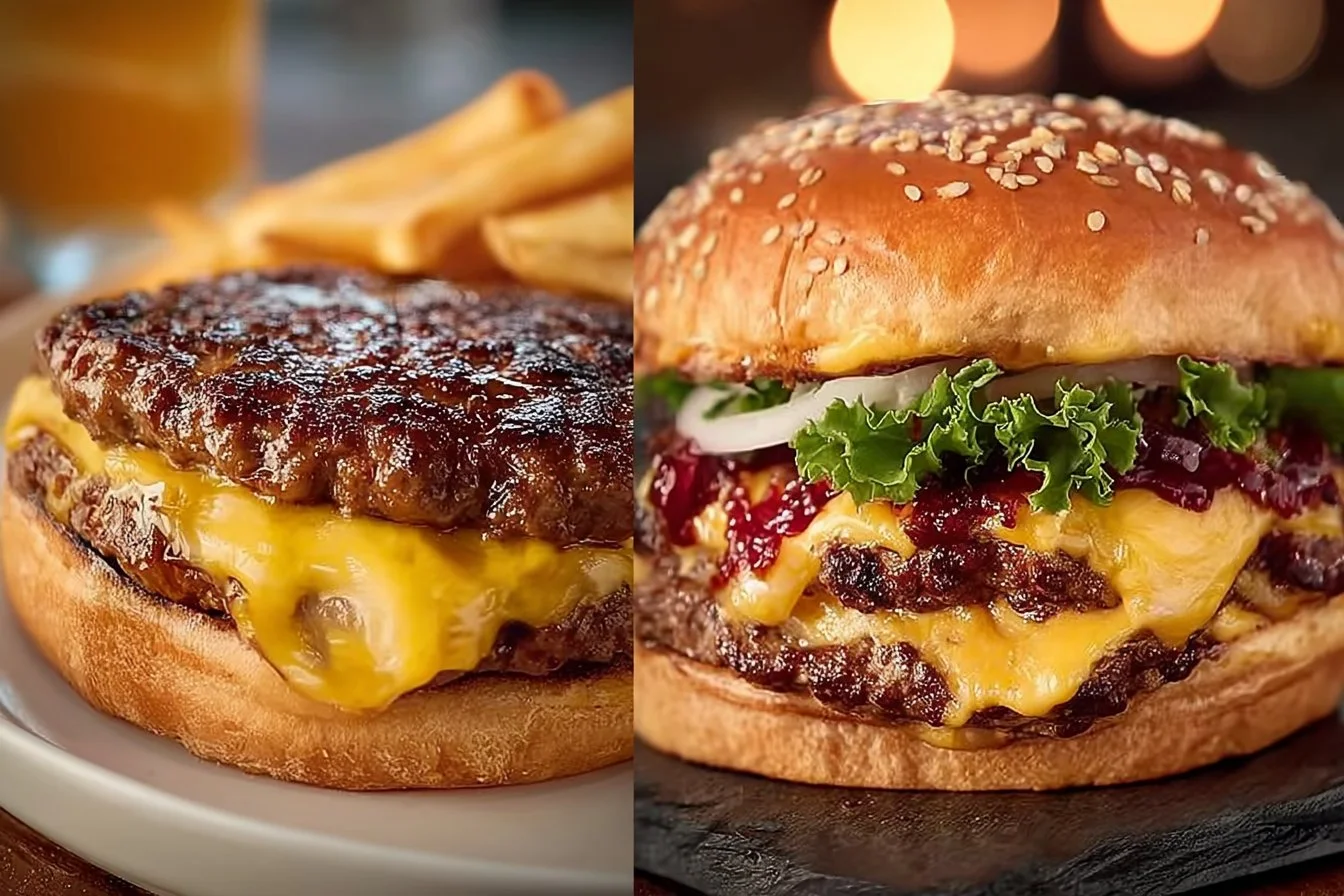 Juicy classic smashed burger with crispy edges on a plate ready to eat.